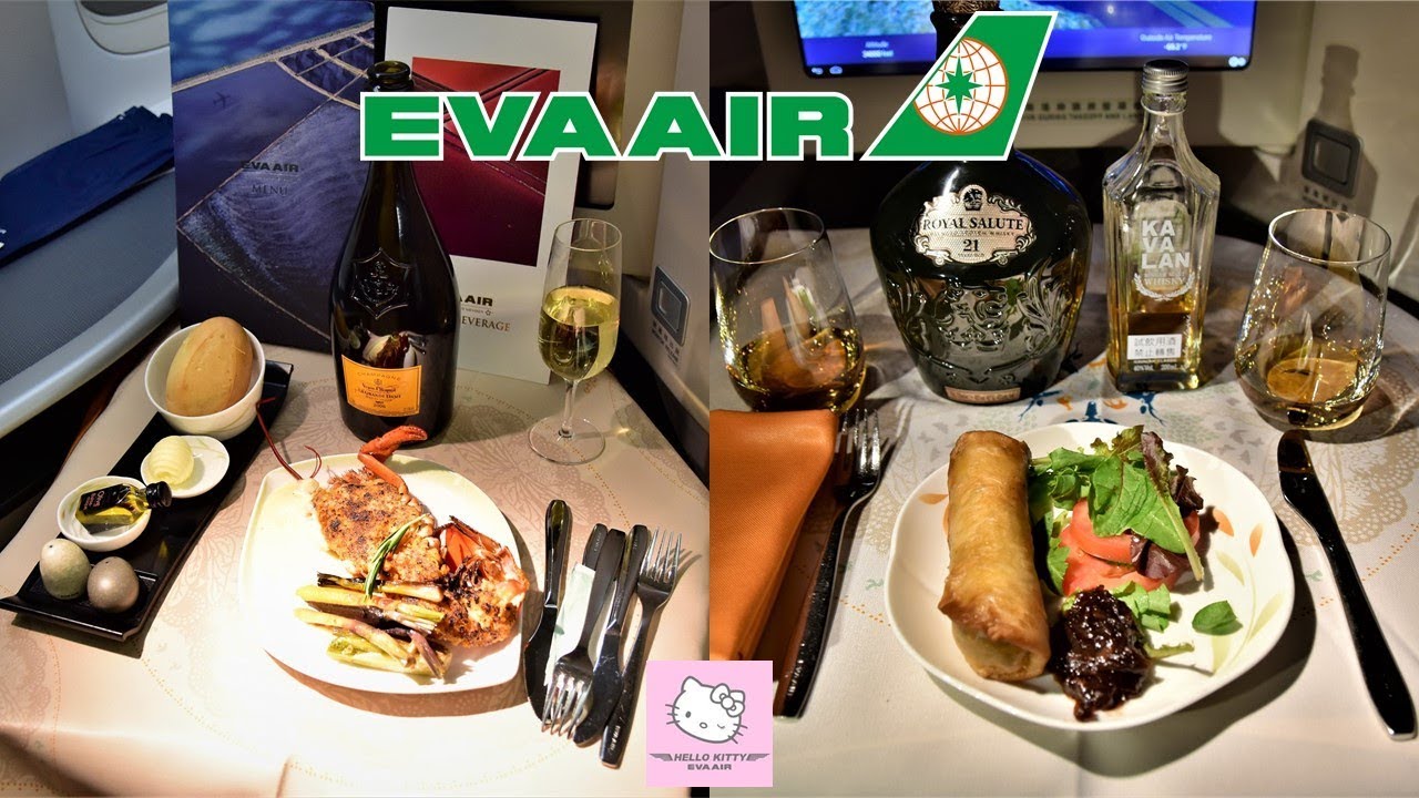 EVA Air Business Class Meals! + Hello Kitty and Taipei Airport