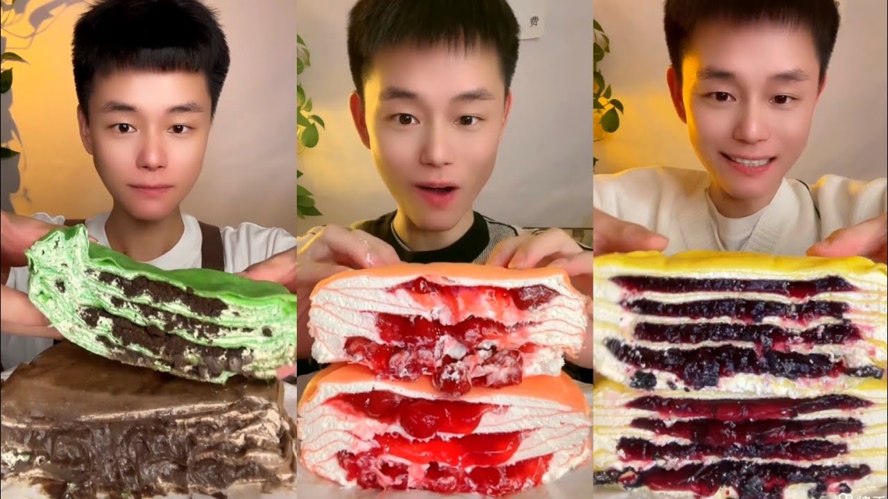 ASMR Chinese Eating Creamy Crepe Cake🍰🍡MUKBANG SOUNDS เครปเค้ก​ 크림케이크#cake#mukbang#crepe#asmr#monday