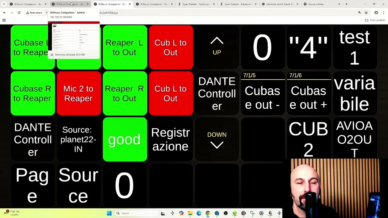 Bitfocus Companion + Dante Controller: routing audio con Make Crosspoint, Variabili e Feedback