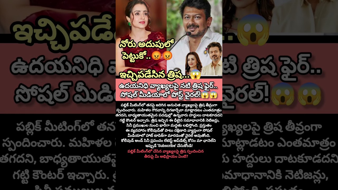 ఉదయనిధి కామెంట్స్&zwnj;పై సీరియస్ అయిన త్రిష.. గట్టి కౌంటర్ ఇచ్చిన నటి! #shorts #trisha #viralnews
