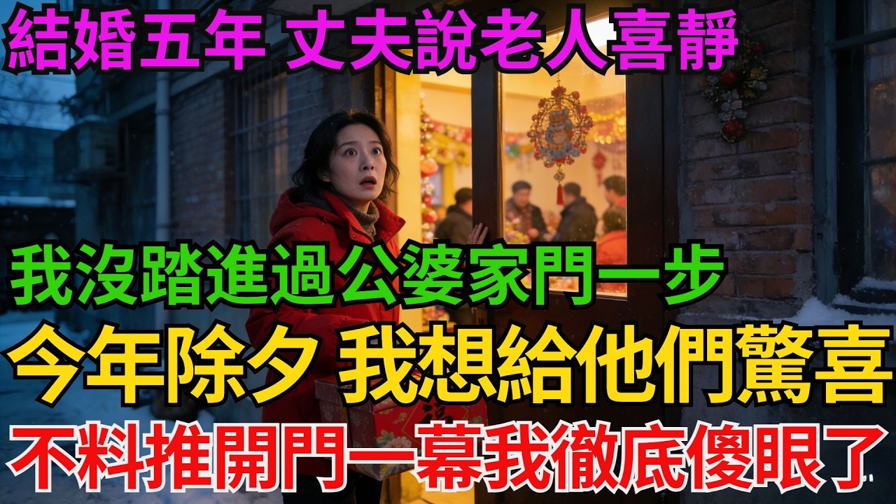 結婚五年 丈夫說老人喜靜 我沒踏進過公婆家門一步 今年除夕 我拎著年禮想給他們一個驚喜 不料推開門一幕我徹底傻眼了【阿馨夜讀】#故事分享#情感#婆媳矛盾#AA制