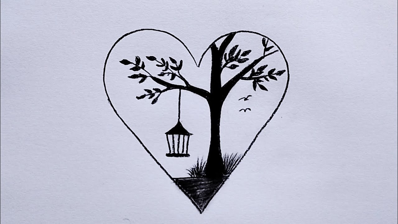 Easy Heart Drawing with Tree Step by Step Pencil Shading |Simple Aesthetic Sketch