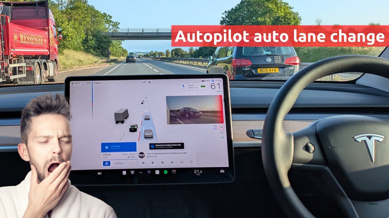 Tesla's Enhanced Autopilot (EAP) lane change in action, HW3 in the UK in 2025