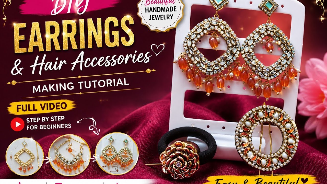 Diy Kundan earrings #White&orangetheme #earrings & #hairaccessories #making