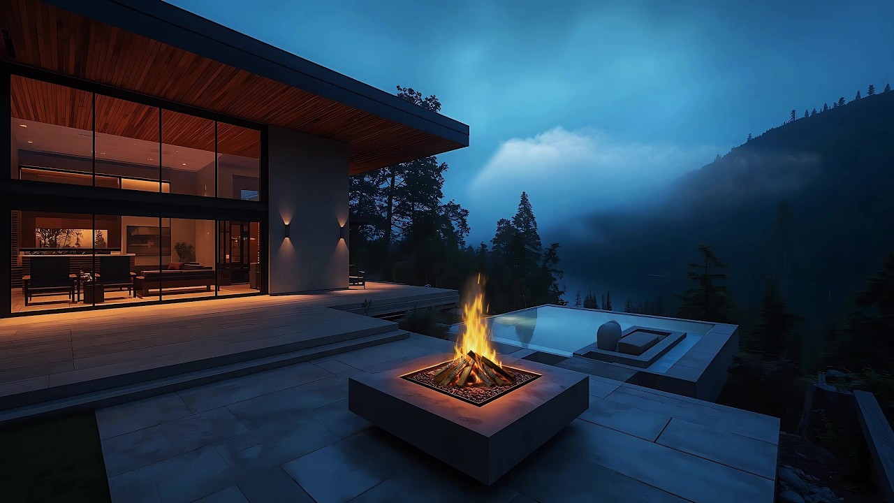 🌲 Mountain Night Fire in Villa 🔥 Luxury Outdoor ASMR for Deep Sleep | No Ads ✨