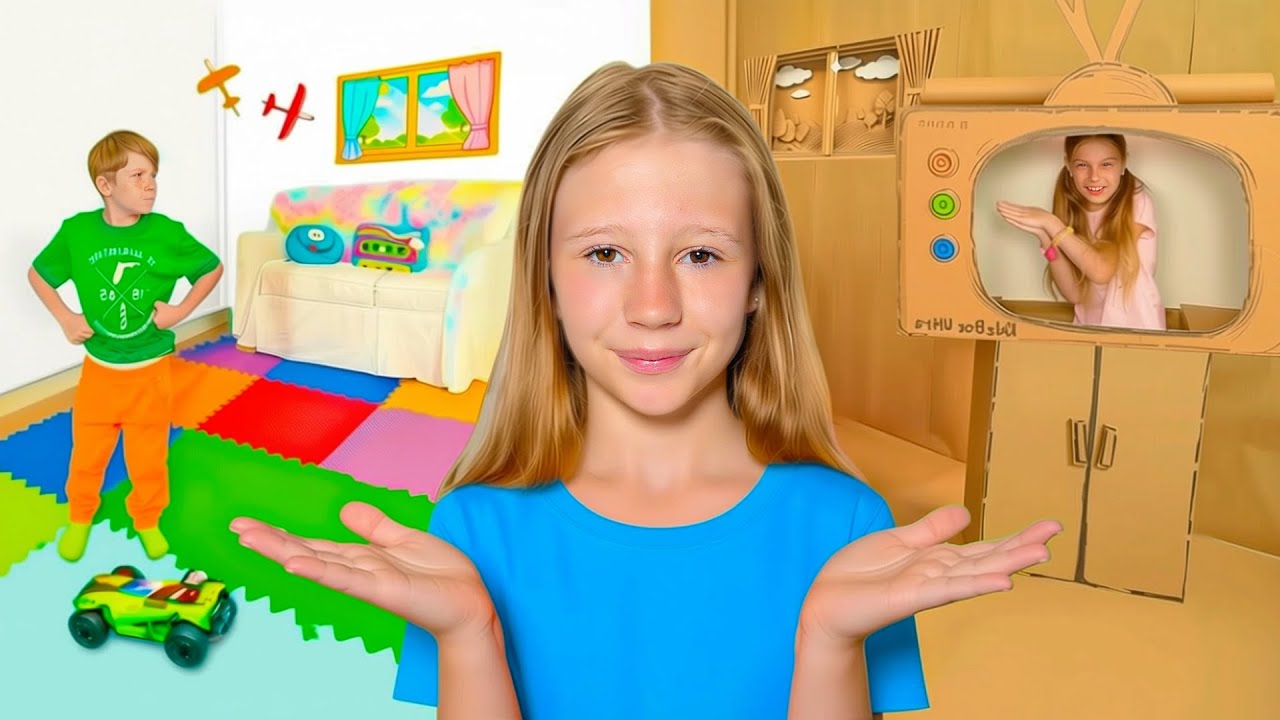 Nastya dan Tantangan Kardus dengan Mainan Warna-warni