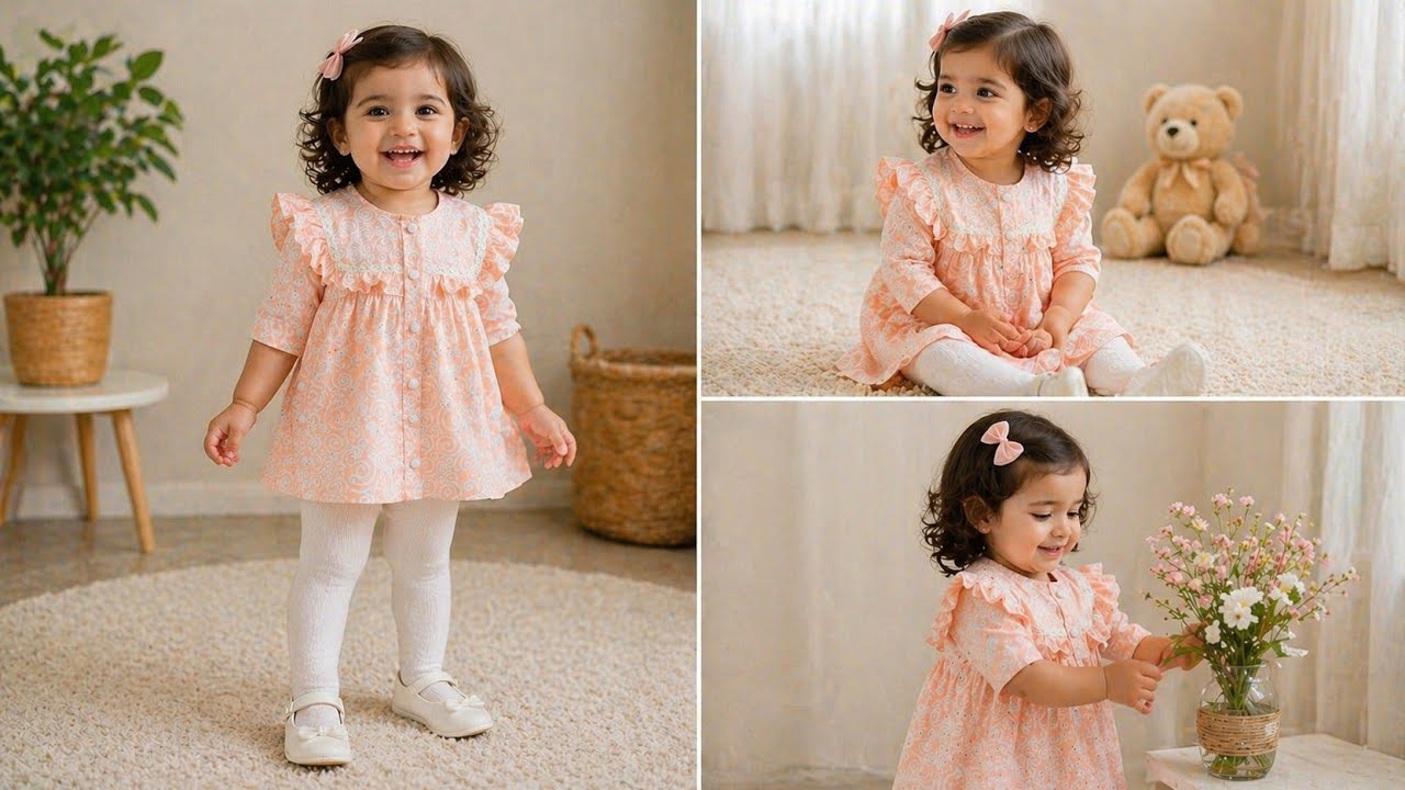 korean style square yoke baby girl top cutting and stitching|Front slit button placket baby frock