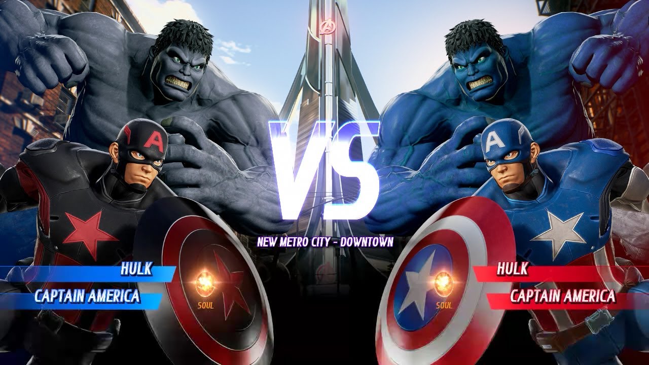 Grey Hulk & Grey Captain America VS Blue Hulk & Captain America - Marvel vs Capcom Infinite