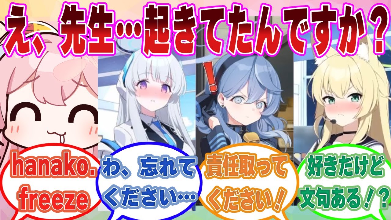 寝ている先生に愛の告白をしたら、実は先生が起きていることに気づいて発狂しそうになるブルアカ生徒たちに対する反応集【ブルアカ/まとめ/反応集】