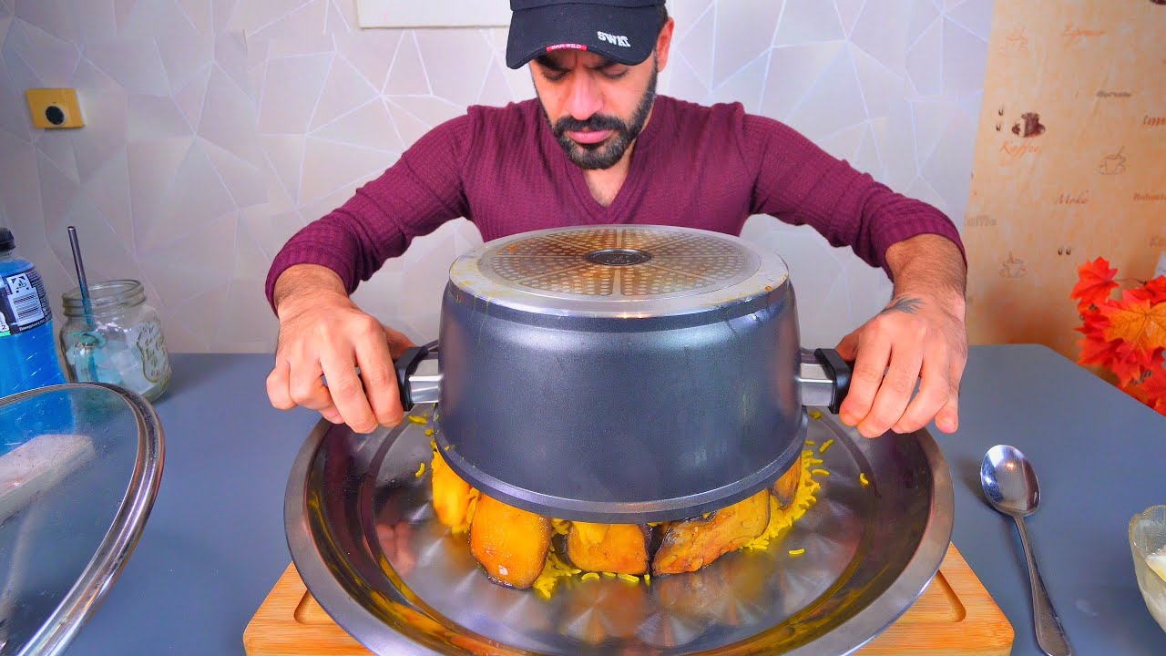 اكل مقلوبة بموزات الغنم موكبانغ Lamb Shanks Maqlouba Eating Show Mukbang