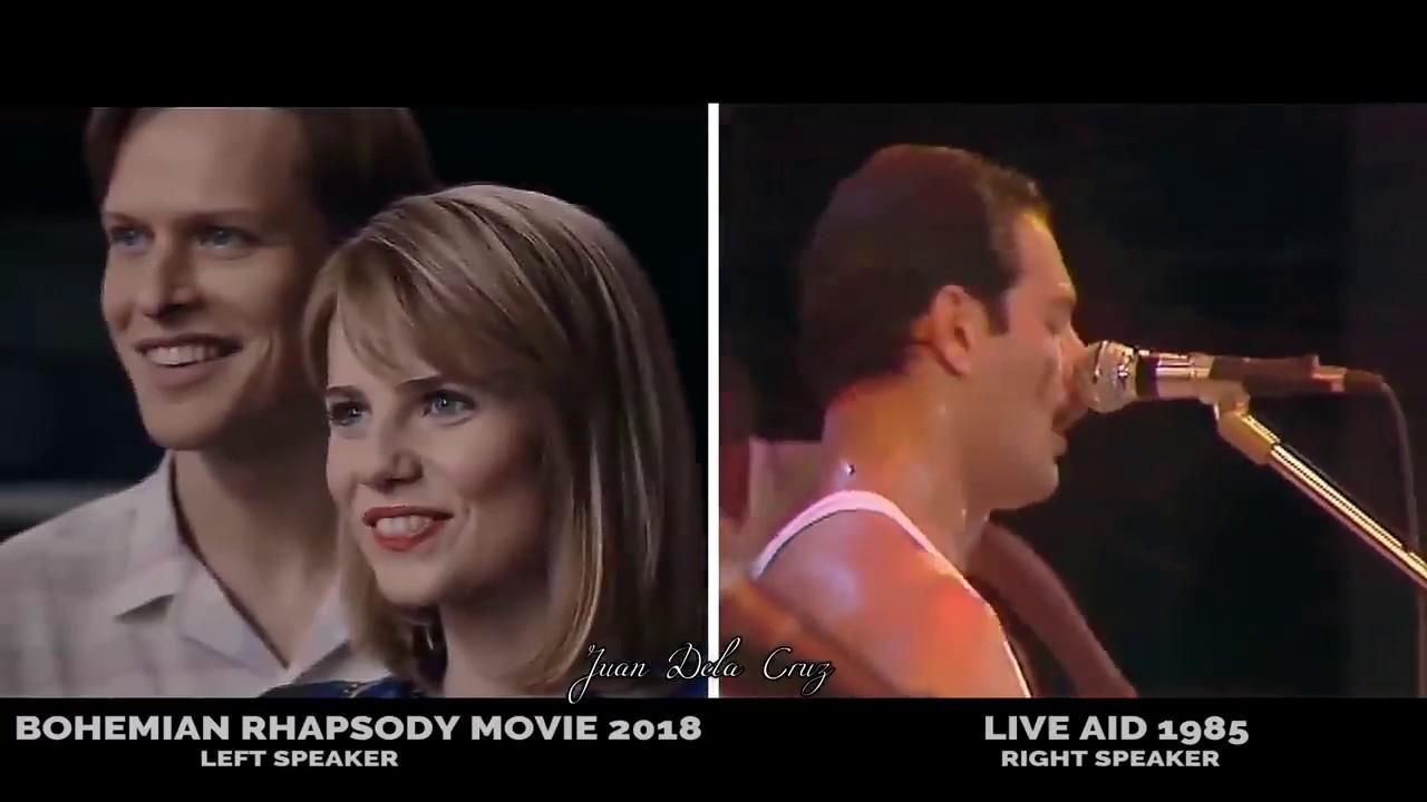 波西米亚狂想曲电影版和 现场演唱会同框
