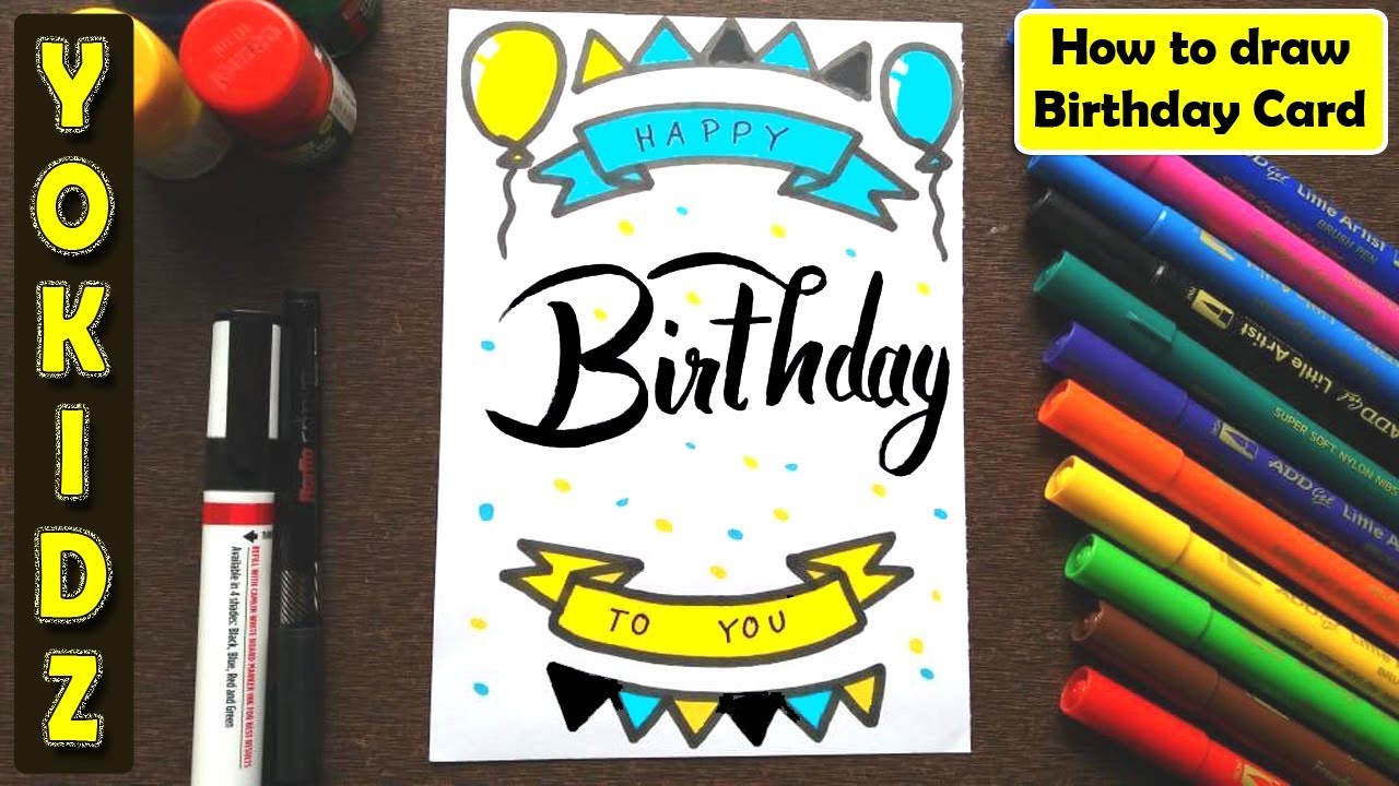 HOW TO DRAW BIRTHDAY CARD EASY