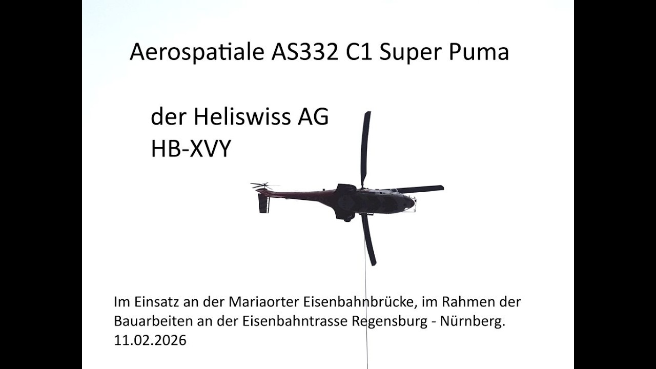 Aerospatiale AS332 C1 Super Puma an der Eisenbahnbr&uuml;cke Mariaort