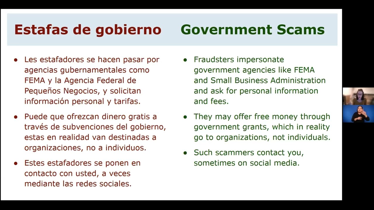 Protecting Yourself from Scams after Natural Disaster (Feb 20, 2025, Webinar in English and ASL)