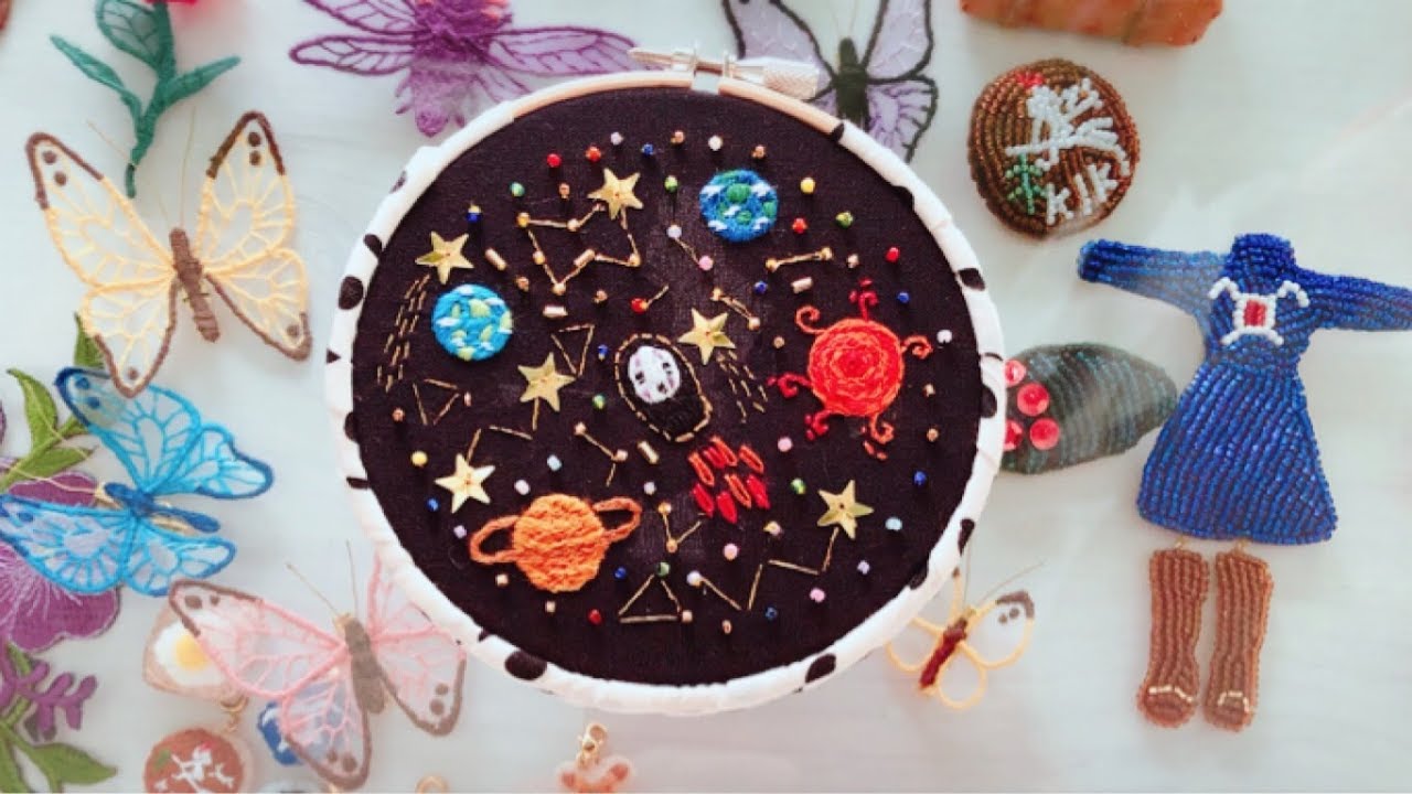 宇宙の刺繍をしました☆宇宙の話をしながら(笑)