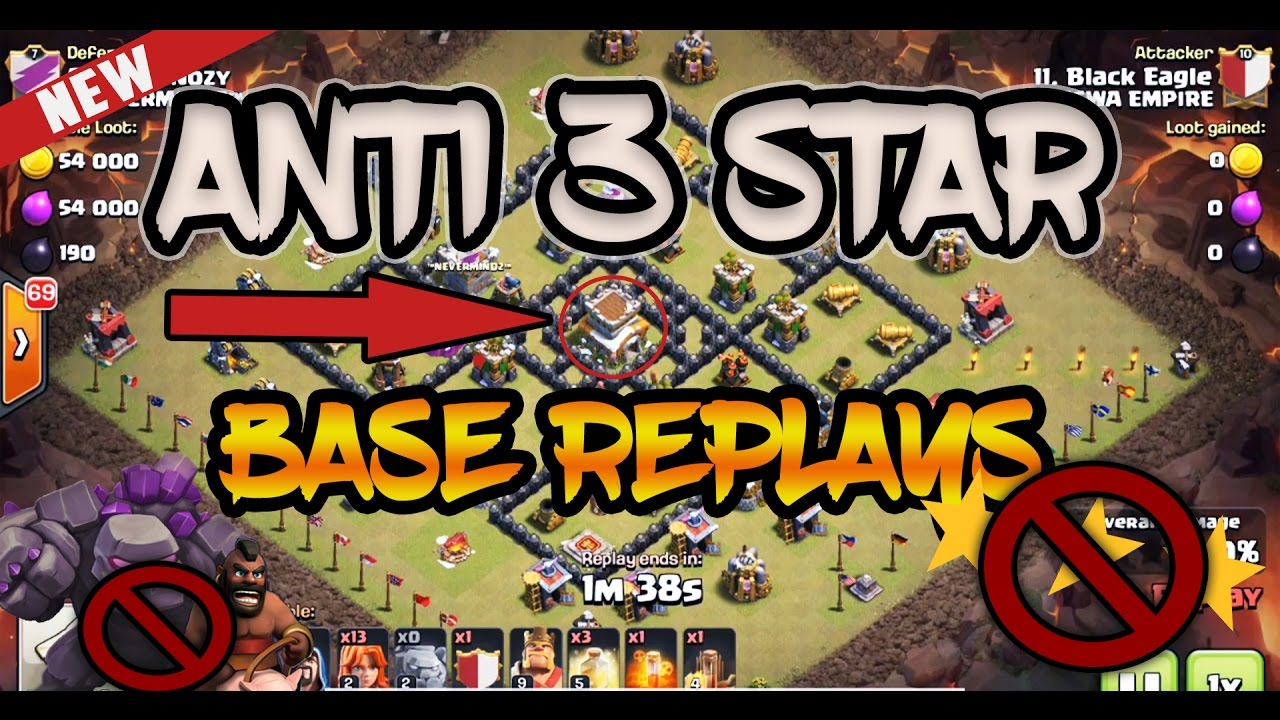 Best Th8 anti 3 star war base with bomb tower | 5 replays anti dragon anti valkyrie anti gowipe