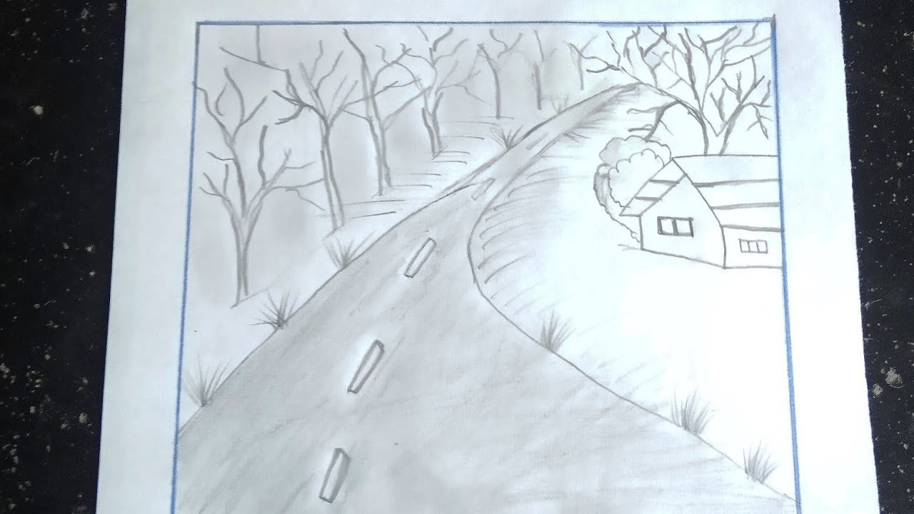 easy Autumn scenery drawing, easy pencil drawing &hearts;️