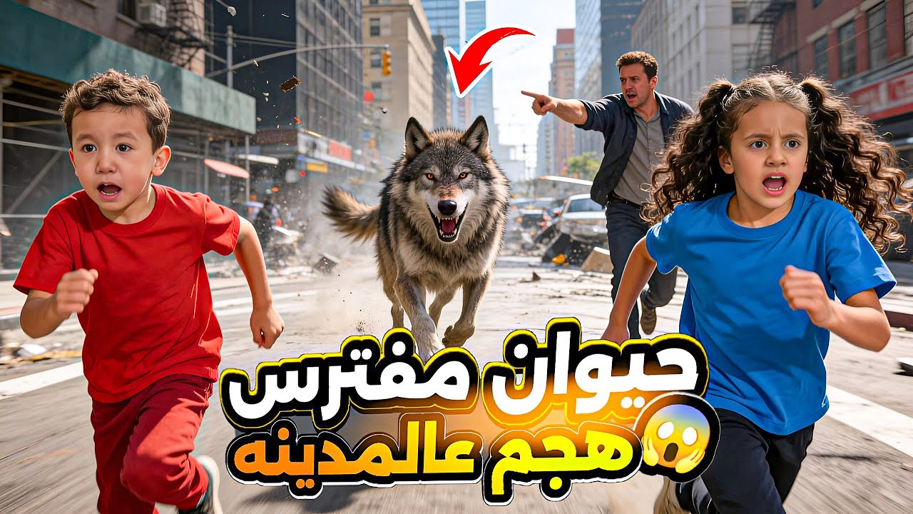 ‏حيوان خطير ☣️🦏🦍 ‏هجم على مدينتنا 😱😭 ‏اجانا تحذير إنذار 🚨 ￼ غزل و يمان كتير خافو هربنا ع بيت خاله￼😭