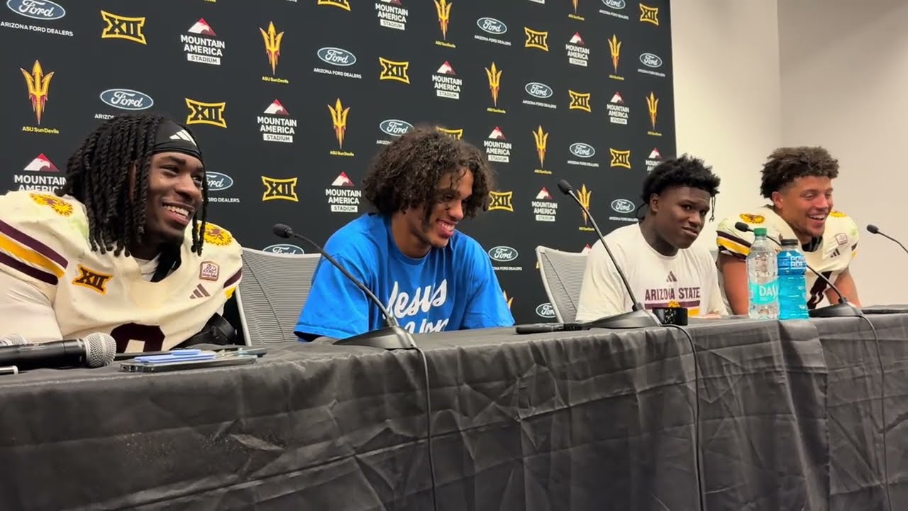 ASU WR Jordyn Tyson, LB Keyshaun Elliott, S Boogie Wilson, & RB Raleek Brown on win over Texas Tech