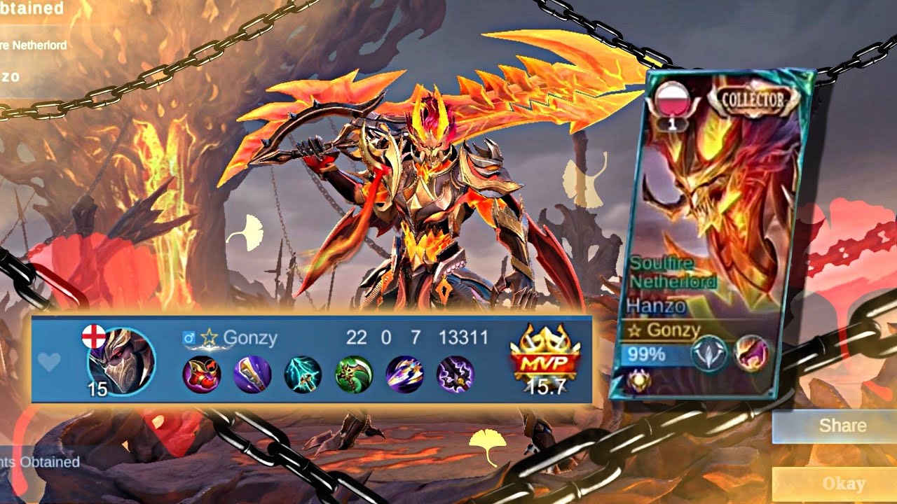 HANZO NEW COLLECTOR SKIN SOULFIRE NETHERLORD IS HERE! HELLA (😏) AMAZING SKIN. Mobile Legends.