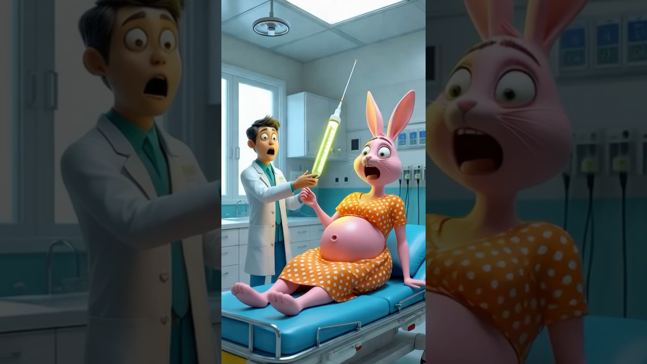 ❤️ Evolution of Baby: Pregnant pink rabbit on hospital with Doctor  