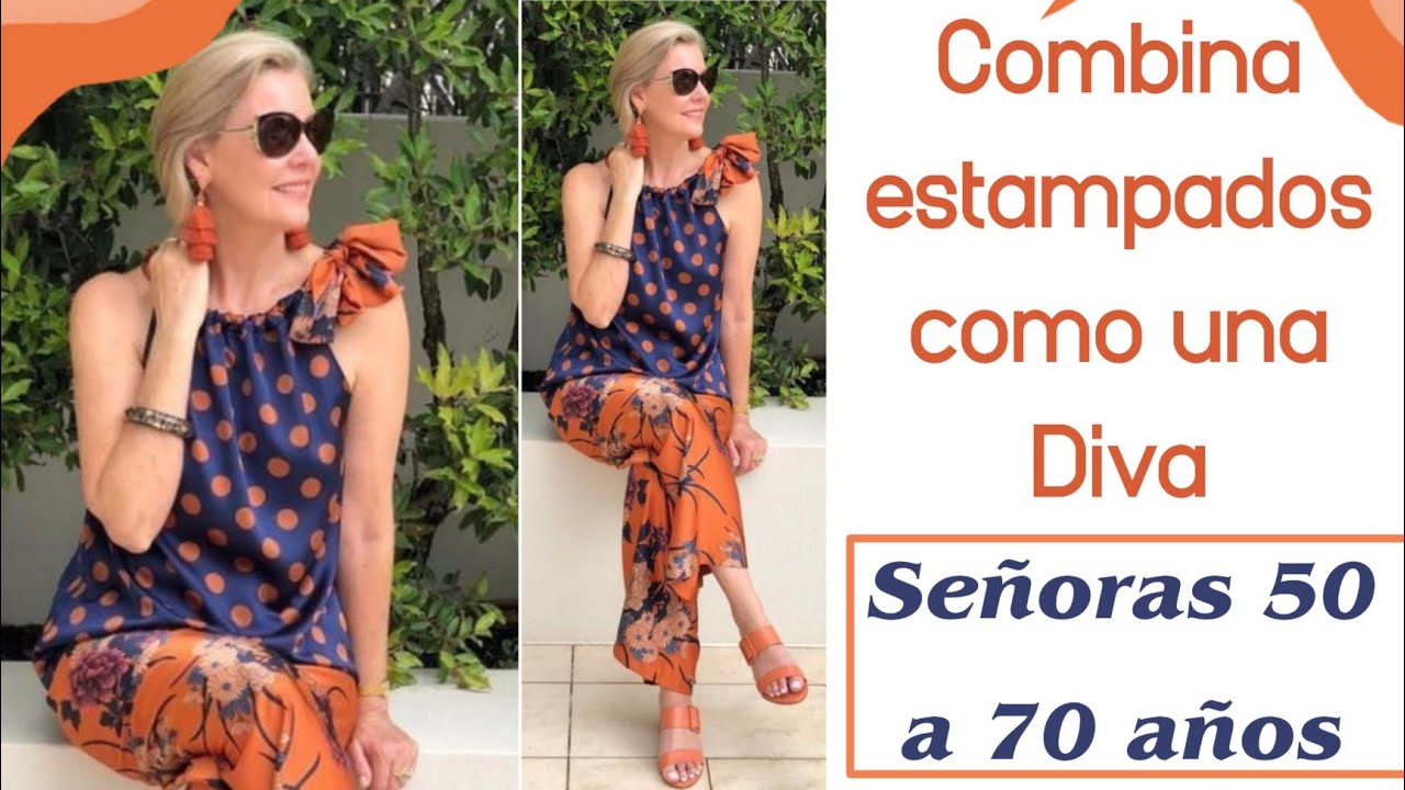 MODA SEÑORAS 2022 COMBINA LOS ESTAMPADOS COMO UNA DIVA A LOS 50 60 Y 70 AÑOS MODA MUJER MADURA