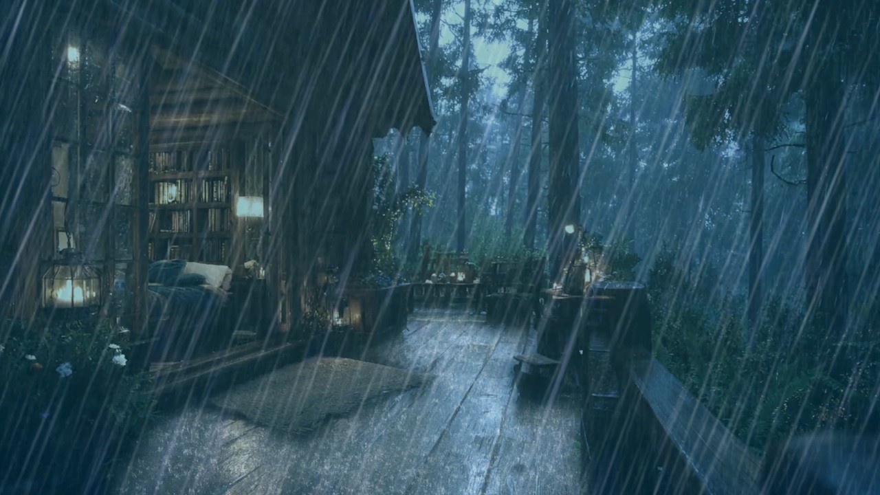 Сильный дождь в уютной лесной хижине 🌧️ Спокойные ночные звуки для глубокого сна