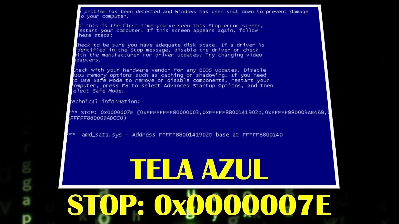 Como corrigir a tela azul Stop: 0x0000007E