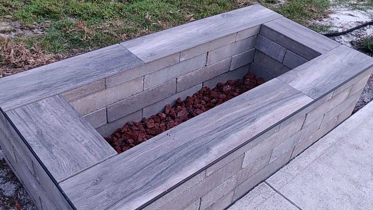 Cement Block Backyard fire pit with ceramic tile top. Please Subscribe / Share