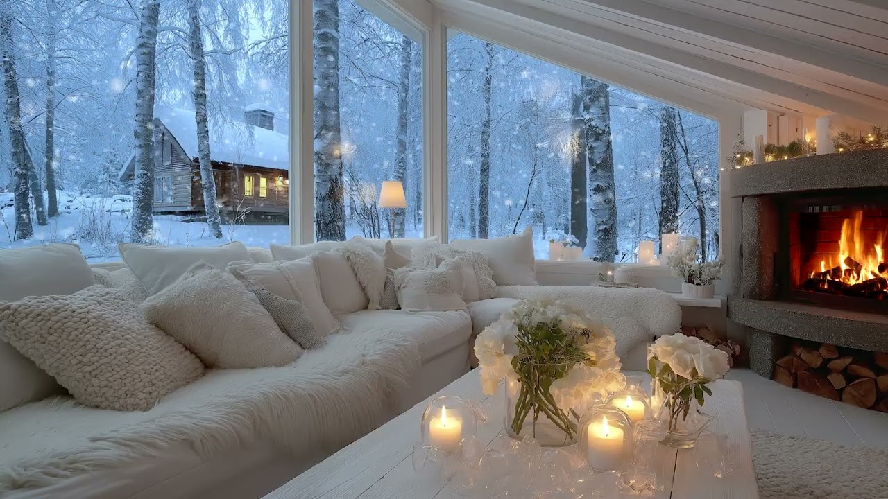 🌷🎧 Winter Elegance Lounge | Soft Piano, Fireplace & Flowers (4 Hours) | Calm, Focus & Relaxation