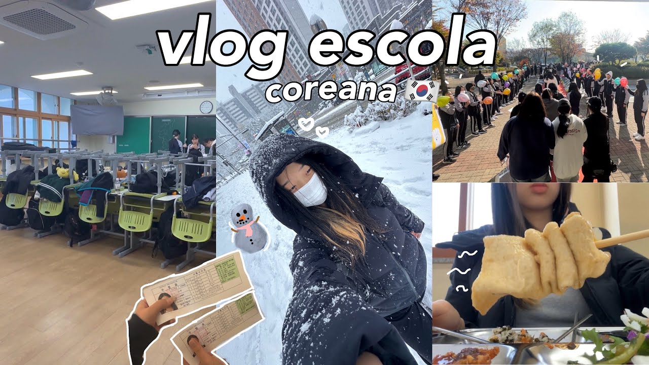 school vlog ☃️🇰🇷: enem coreano, MUITA neve, almo&ccedil;o, faxina, saindo dps da escola etc
