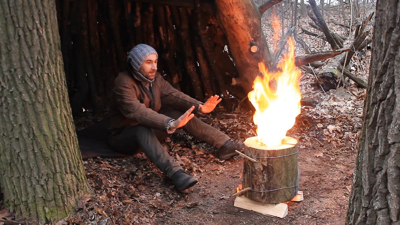 Solo Night in the Wild Forest | Bushcraft Shelter & Swedish Torch