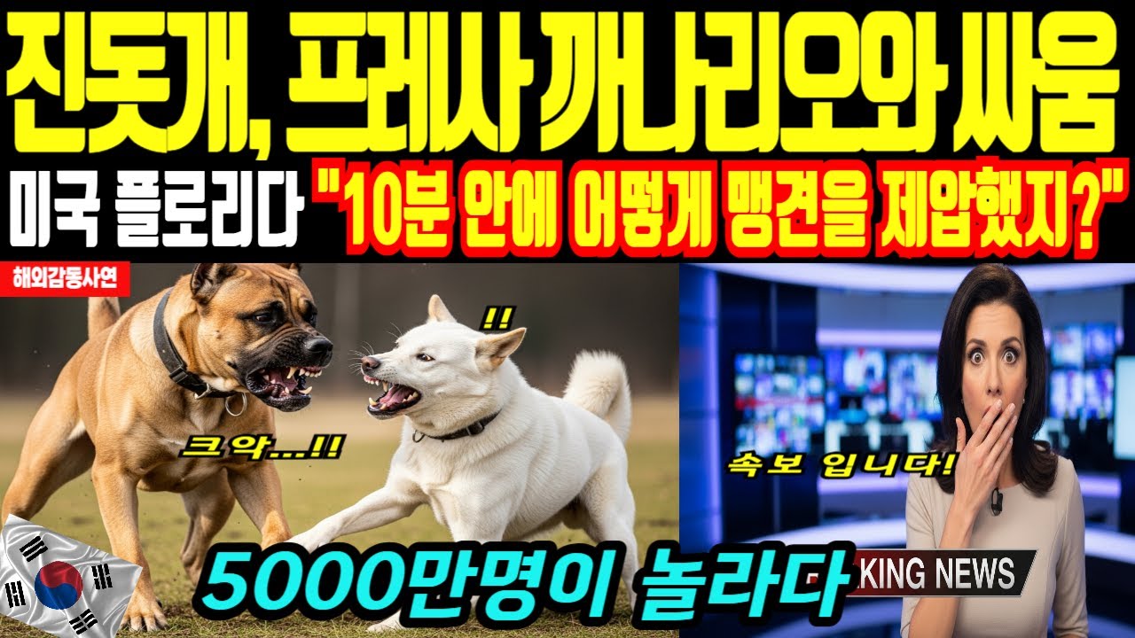 한국 진돗개가 프레사 까나리오 압도, '미국 발칵'[해외감동사연]