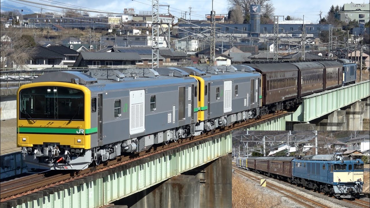 【車齢差86年】GV-E197系TS08編成+旧型客車3両+EF64 1053 試運転 2025.2.20