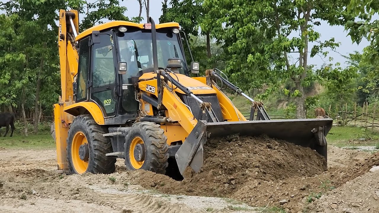 JCB Backhoe Collecting Dirt and Leveling Ground - JCB Backhoe Working Video