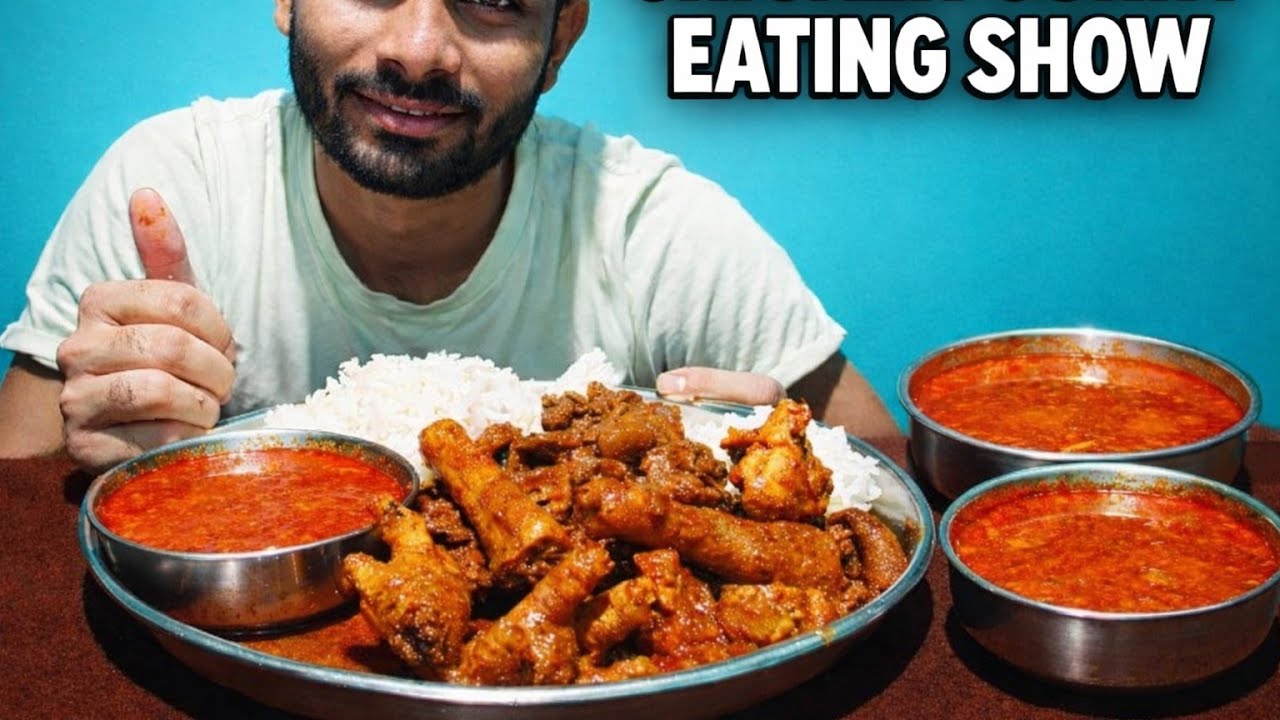 Eating Very Spicy Desi Chicken With Rice || Eating Show, Mukbang,Big bites|| Chicken Curry ASMR