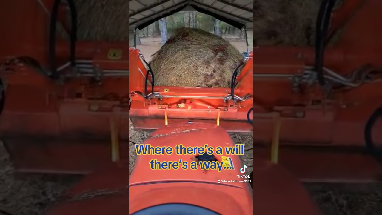 DIY round hay bale spear on tractor&hellip;can&rsquo;t believe it worked lol #fyp #subscribe #farmlife #kubota