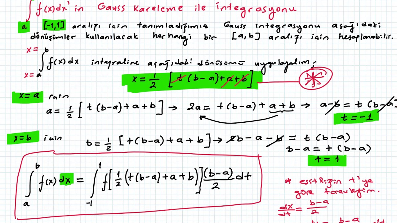 Gauss Kareleme (Gauss Quadrature) için İntegral Dönüşümü  ve Uygulama