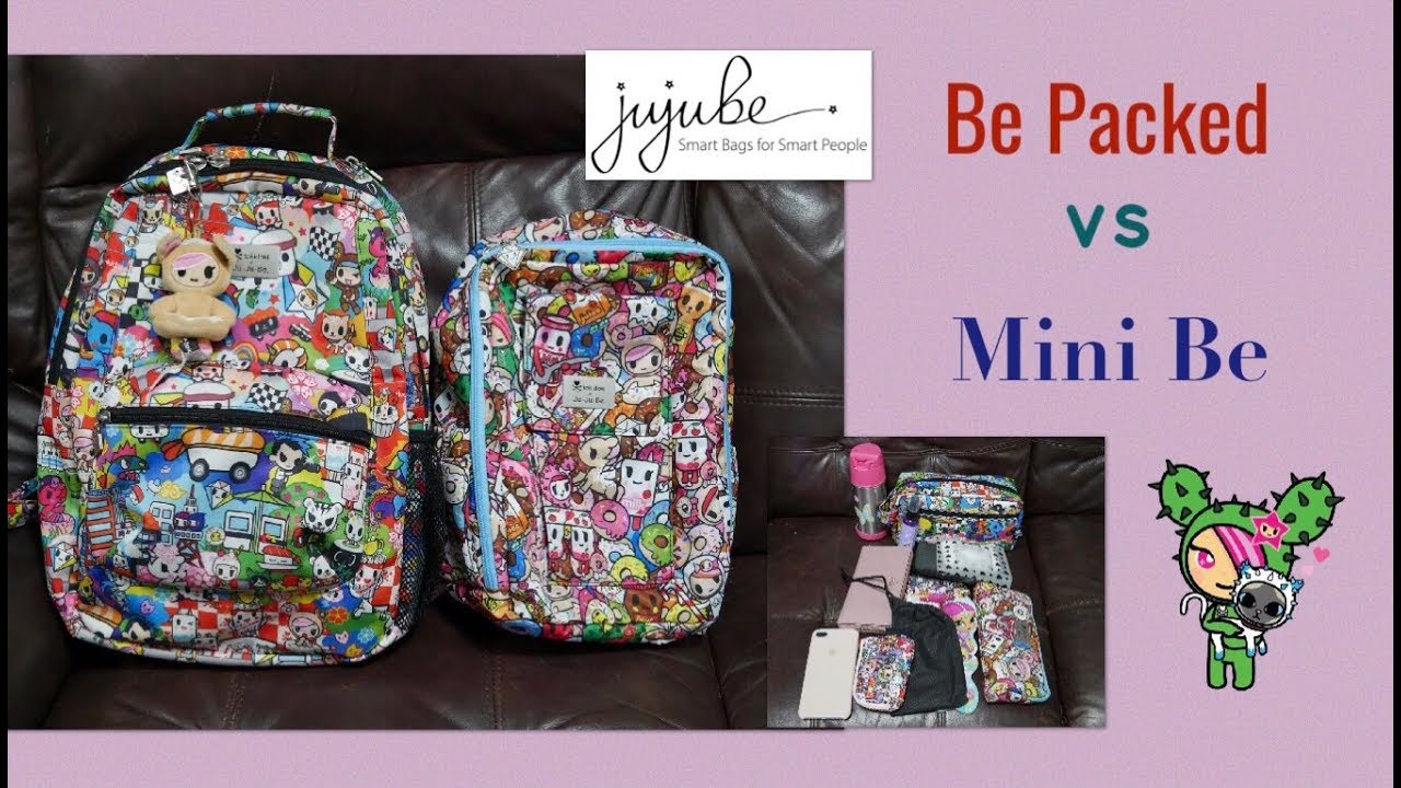 JuJuBe Be Packed vs Mini Be:  packing comparison as a diaper bag
