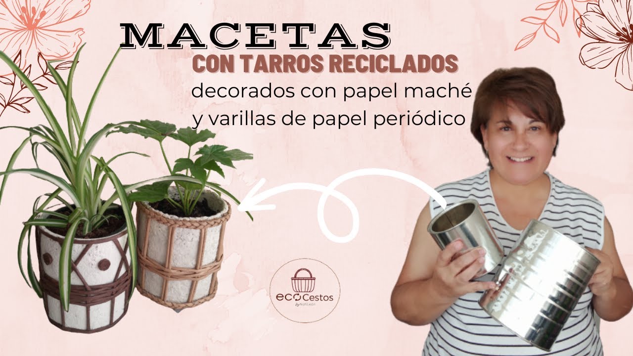 Macetas con papel mach&eacute; y varillas de papel peri&oacute;dico