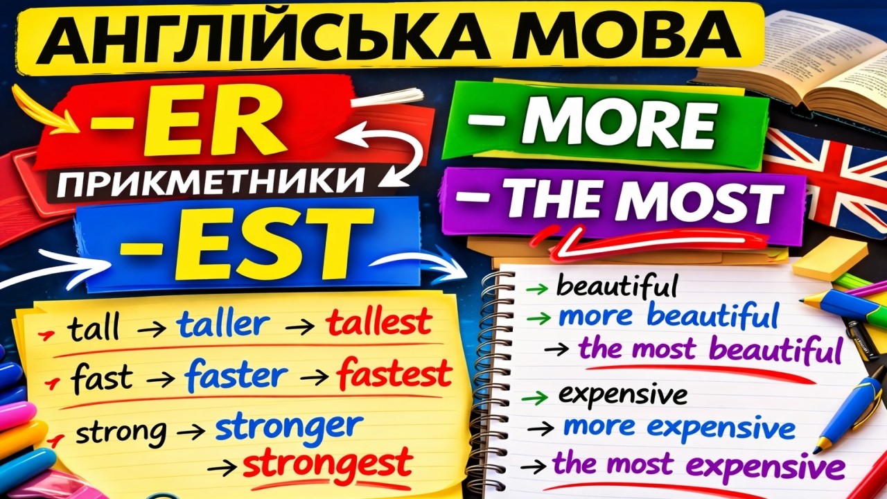 Better, Worse, More , The Most | закінчення: -ER, -EST | Ступені порівняння в англійській + тренажер