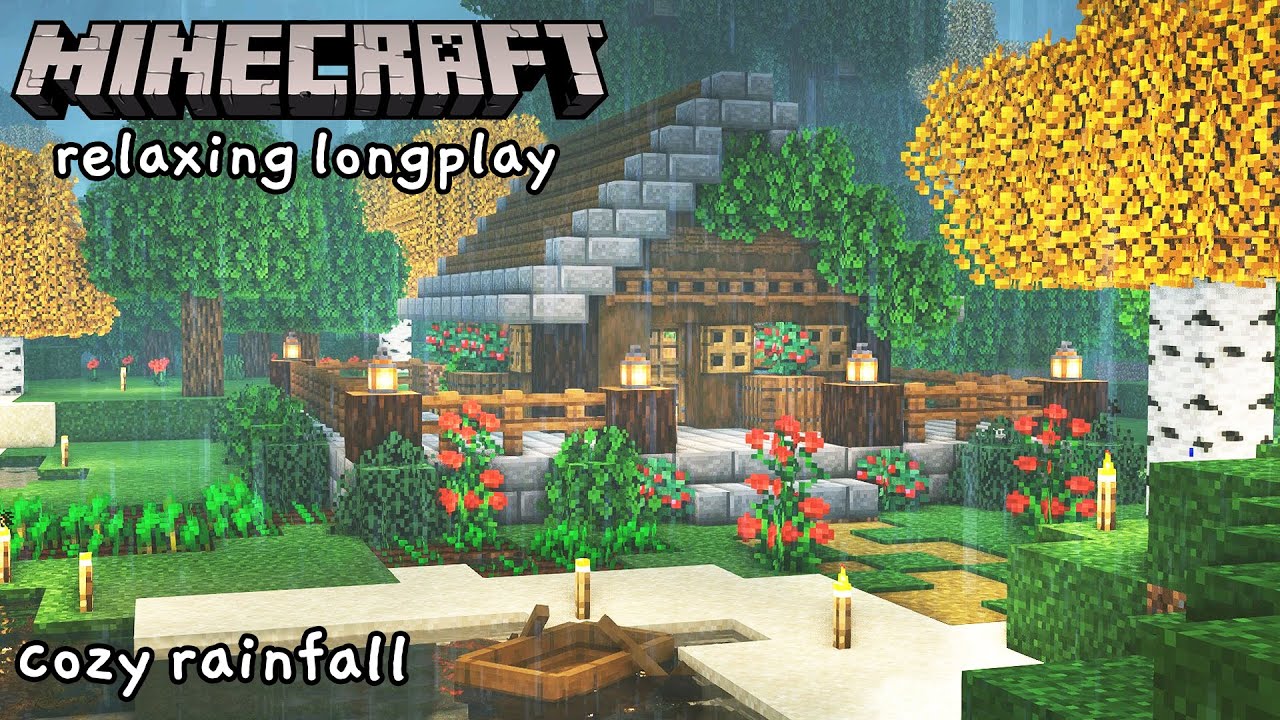 Minecraft Relaxing Longplay - Building a Cozy Cottage in the Rain (No Commentary)