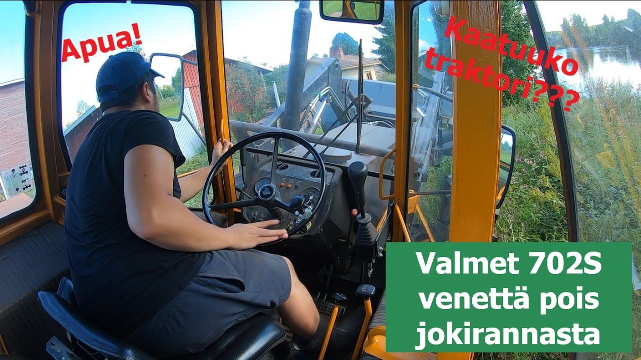 Valmet 702S venettä pois jokirannasta, kaatuuko traktori????