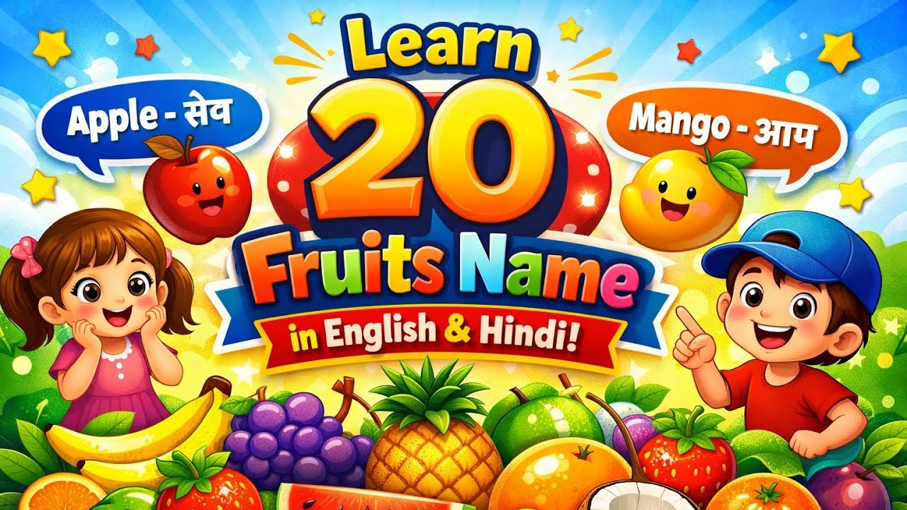 Learn 20 Fruits Name in English & Hindi | Kids Learning Video