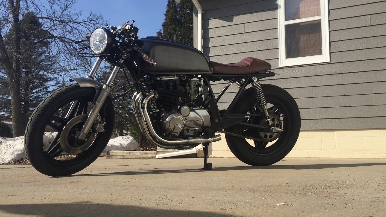 1979 Honda CB650 Cafe Racer Exhaust, muffler delete, straight pipes.