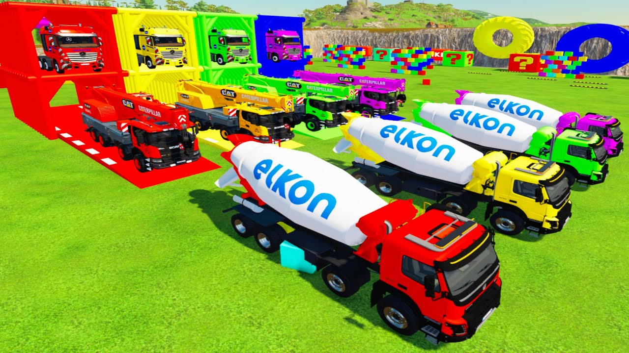 Garage With Color - COLORFUL VOLVO ELKON MIXER TRUCK, SCANIA CRANE TRUCK TRANSPORTING TO GARAGE