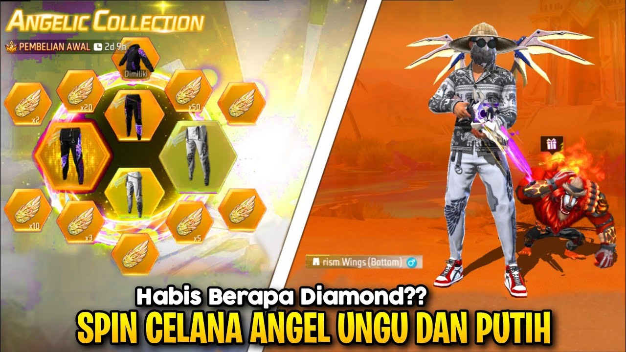 SPIN CELANA ANGEL UNGU DAN PUTIH KIRA - KIRA HABISKAN BERAPA DIAMOND?? - FREE FIRE INDONESIA