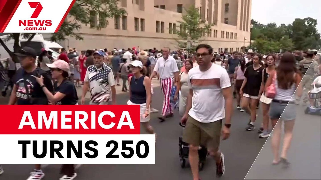 Хаос на праздновании 250-летия Америки из-за экстремальной погоды | 7NEWS