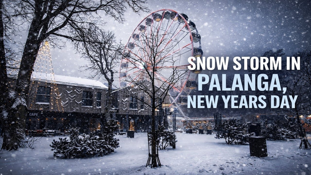 Winter in Palanga 2026 - New Years Eve & New Years Day Snow Storm.  Winter in Lithuania. 4k