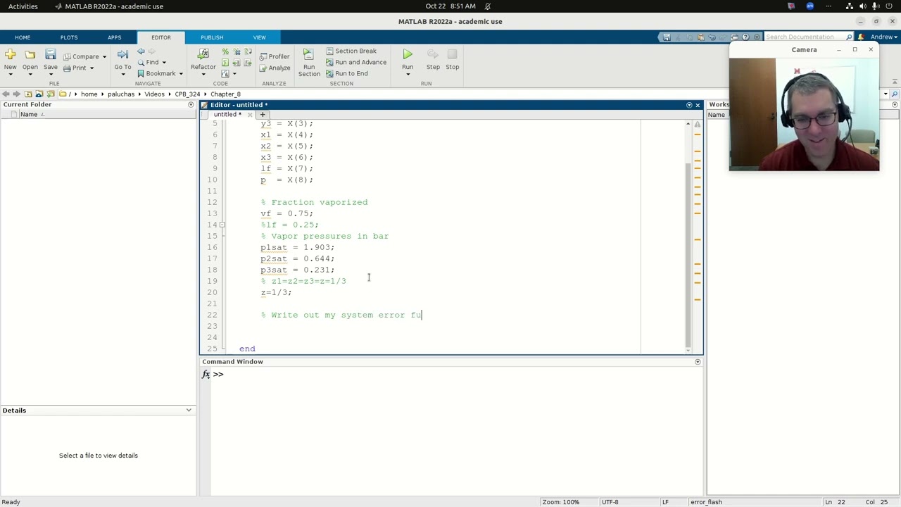 Solving ideal ternary flash distillation problem with MATLAB